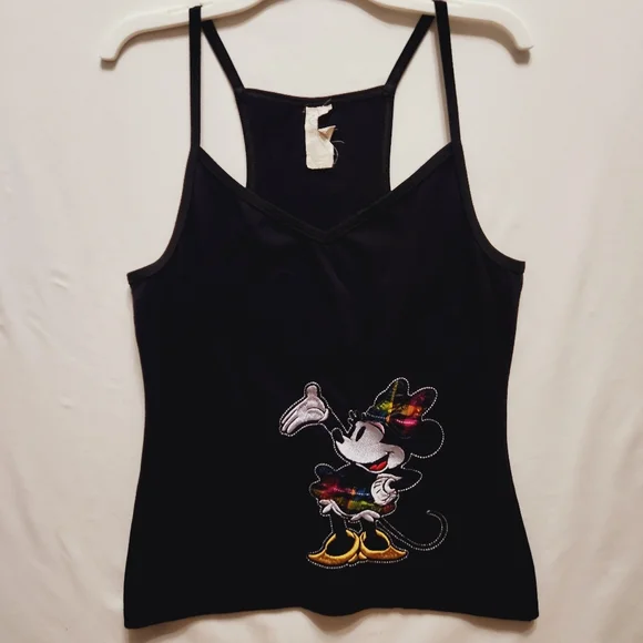 Disney Black Minnie Mouse Vneck Tank Top - Picture 1 of 11